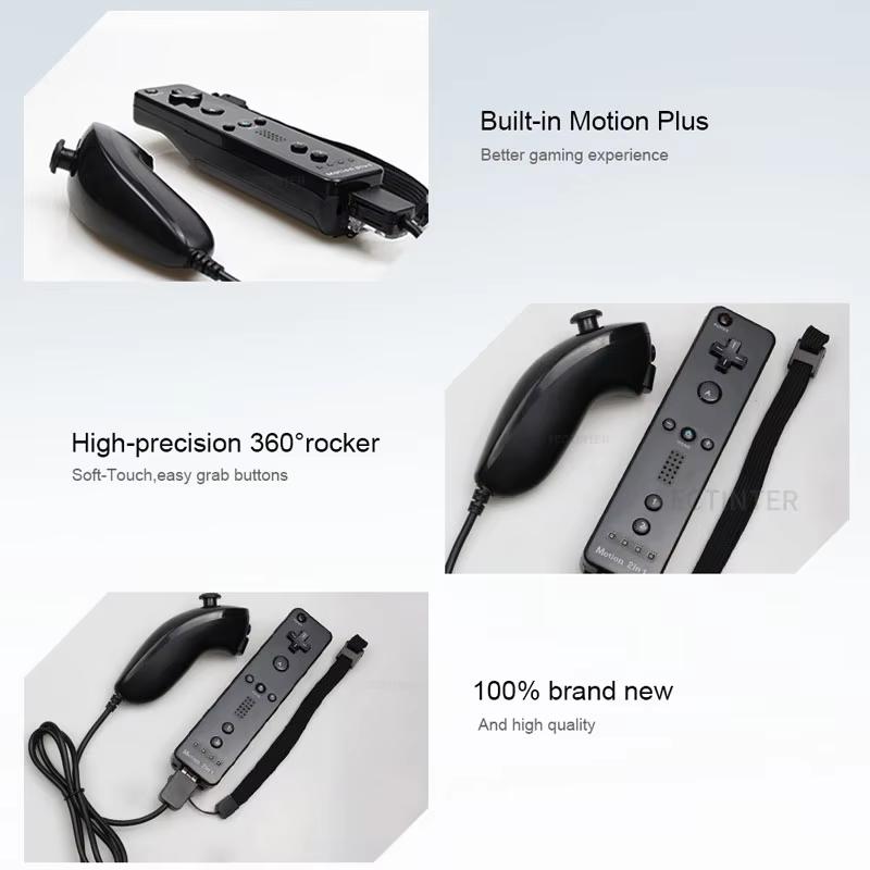 2 in 1 Remote and Nunchuck Controller Remote Controller Gamepad Nunchuck Controller with Silicone Case for Nintendo Wii