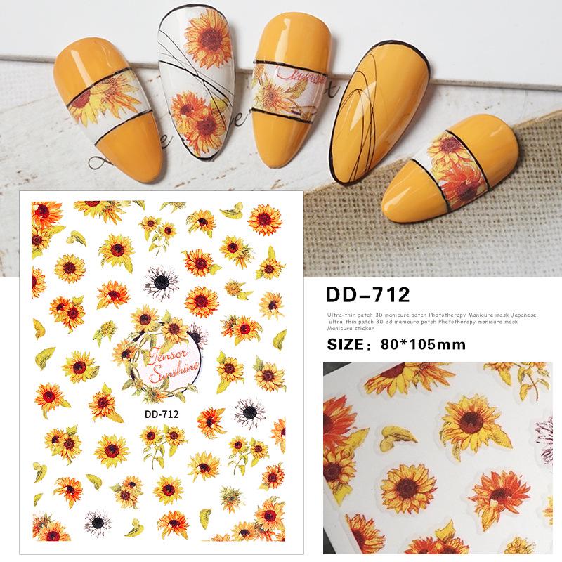 Redanco 3D Sunflower Daisy Nail Stickers - Popular Adhesive Nail Decals and Ornaments