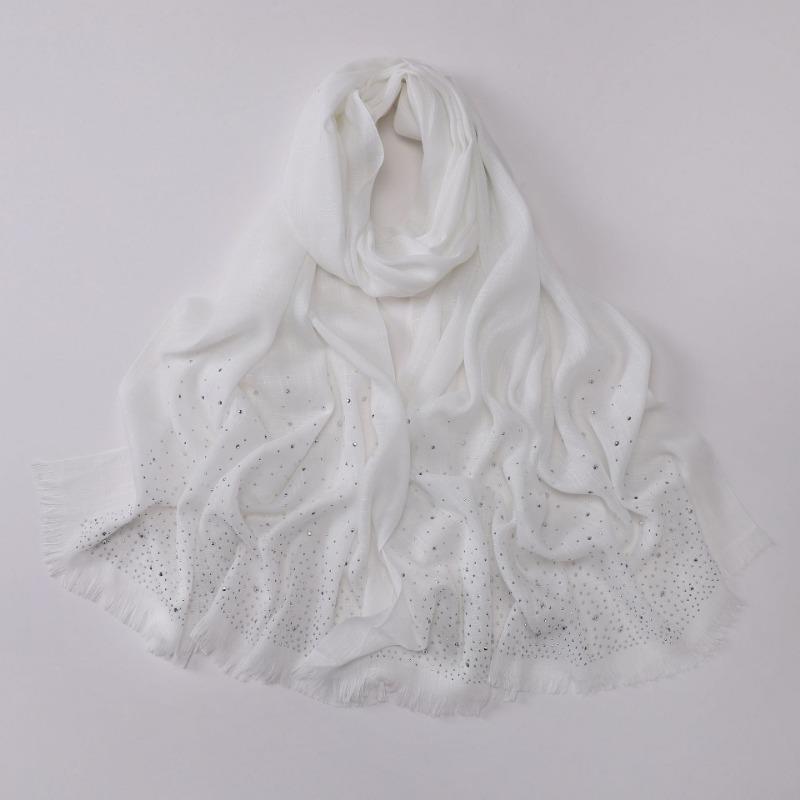 Versatile Solid Color Bamboo Yarn Headscarf With Rhinestones Malay Style Scarf