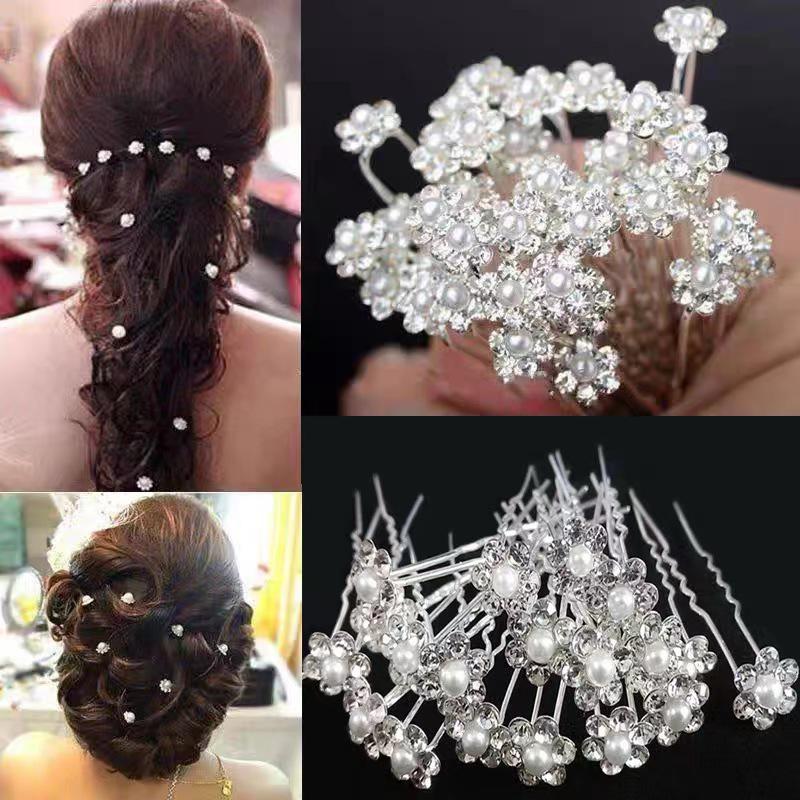 Rhinestone Pearl Flower U-shaped Bride Hairpin Clip