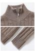 Luxury Double Zipper Heavy Duty Cable Knit Cashmere Cardigan for Women - High Neck, Loose Fit, Slimming, Thick Sweater Coat