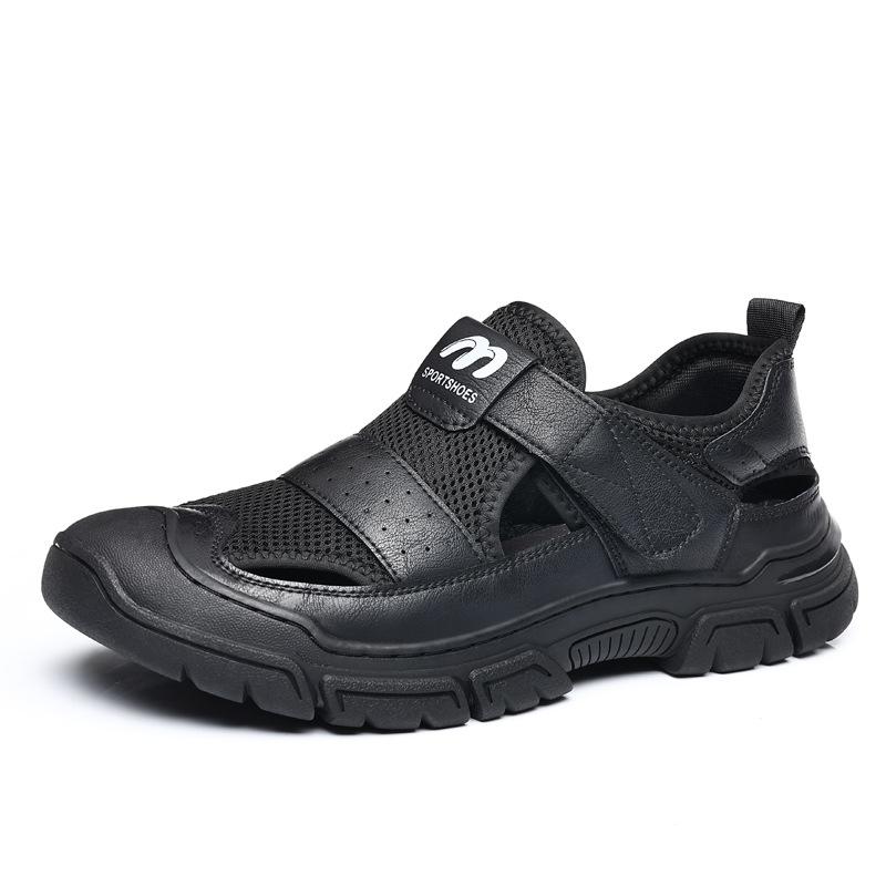 Cowhide sandals men's new casual breathable hole shoes men's tide non-slip bag head outdoor beach shoes