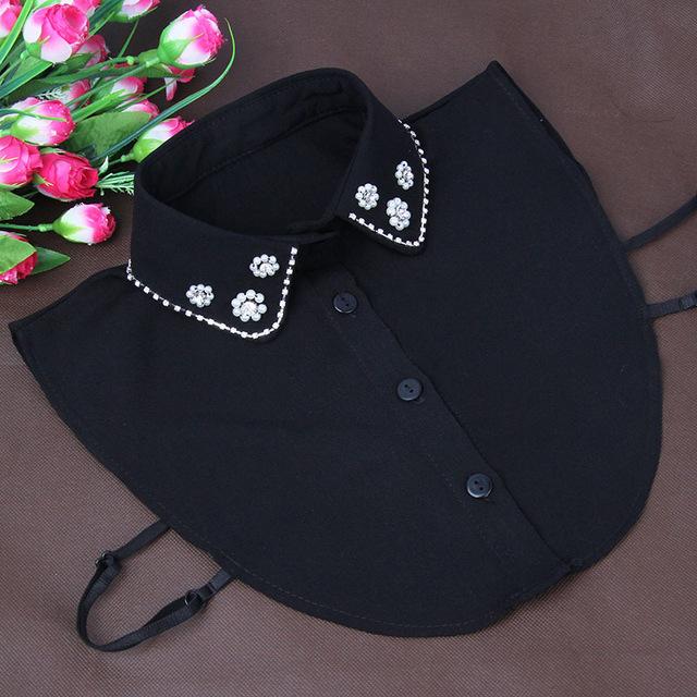 22 Styles White/Black Women Fake Collar Shinny Beaded Detachable Collars Half Shirt Blouse Sweater False Collars Female Faux Col
