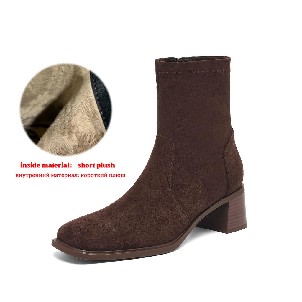 Krazing Pot Flock Round Toe Thick Heels Chelsea Boots Size 42 Zip Women Concise Style Elastic Ankle Boots