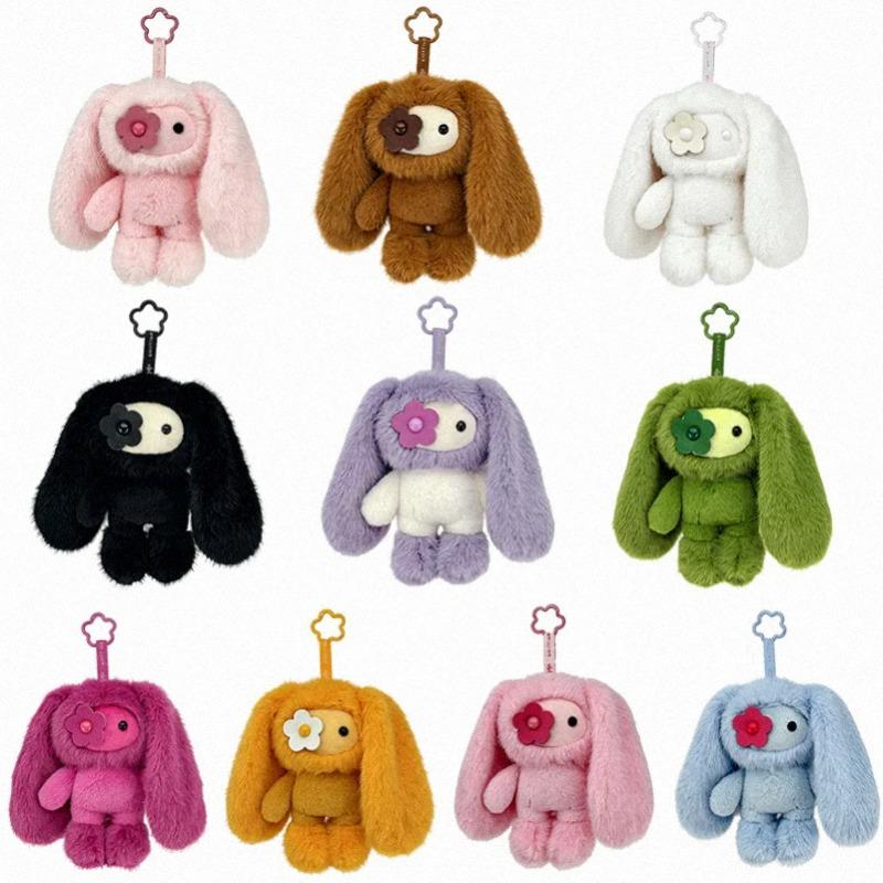 Nuovo Peluche Juju Rabbit Portachiavi Fiore Occhi Coniglietto Bambola di Peluche Kawaii Orecchie Lunghe Animali Ciondolo Borsa Portachiavi Auto Giocattolo Regalo