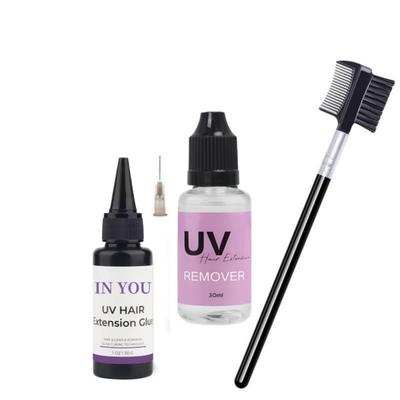 Kit de Cabello UV Invisible: Removedor Ultrarrápido + 30g de Pegamento y Peine Desenredante, Aspecto Natural, Uso de Salón a Casa