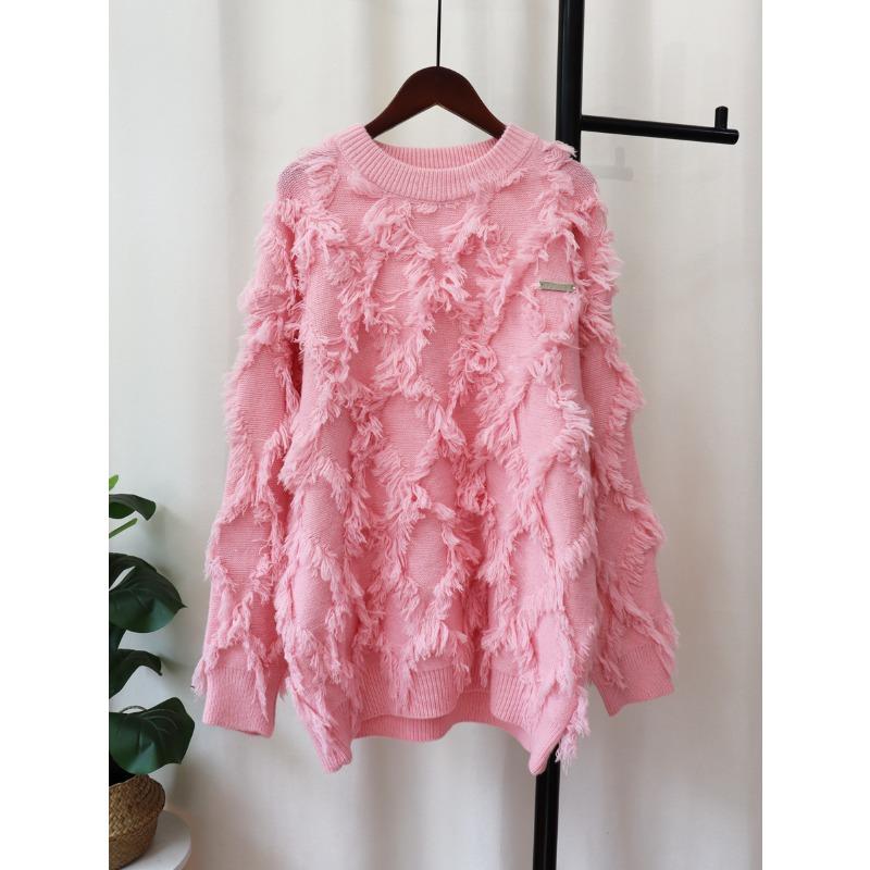 

Осень и зима новый трикотажный свитер средней длины с бахромой, свободный свитер-пуловер в ленивом стиле для женщины one size fits all розовый