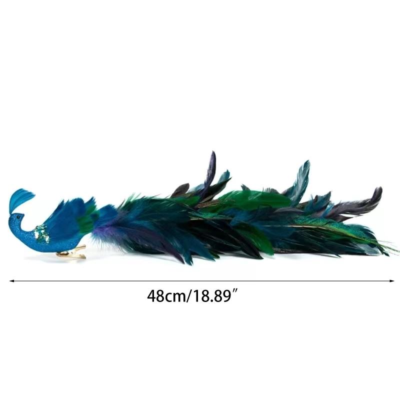 Christmas Tree Decortion Artificial Peafowl Ornaments Sculpture with Clip Bird Figurine Peacock Long Tail Realistic Crafts Decor