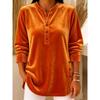 Autumn Winter New Women's Gold Velvet Top Casual Loose V-Neck Button Long Sleeve T-Shirt Velour Tee