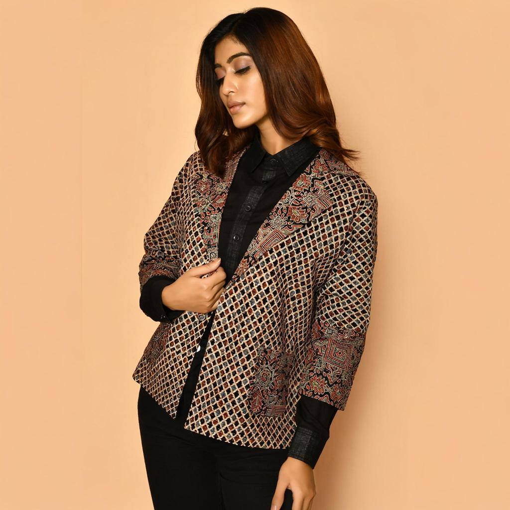 Women's Cotton Jacket - Black Long Layering Jacket for Autumn, Loose Oversized Fit, Handmade Indian Coat