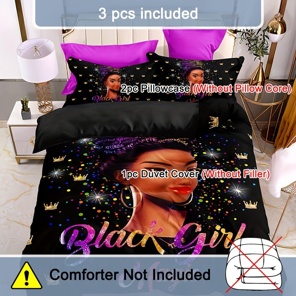 3-częściowy zestaw poszewki na kołdrę dla afroamerykańskiej dziewczynki - Miękka i przytulna pościel do sypialni i pokoju gościnnego (1 szt. Poszwa na kołdrę + 2 szt. Poszewka na poduszkę)