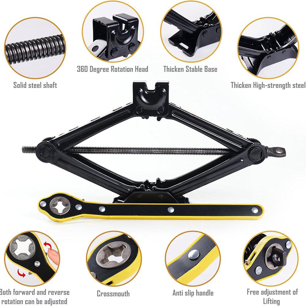 2T/3T Car Scissor Jack Auto Emergency Crank Lift Stand Labor-Saving Repair & Tire Replacement Tool with Wrench for SUV Vehicles