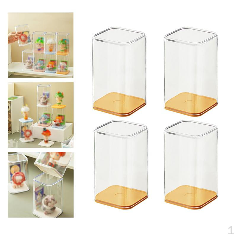 4 Pieces Acrylic Display Case Box Decorative Desktop Stackable Clear Storage