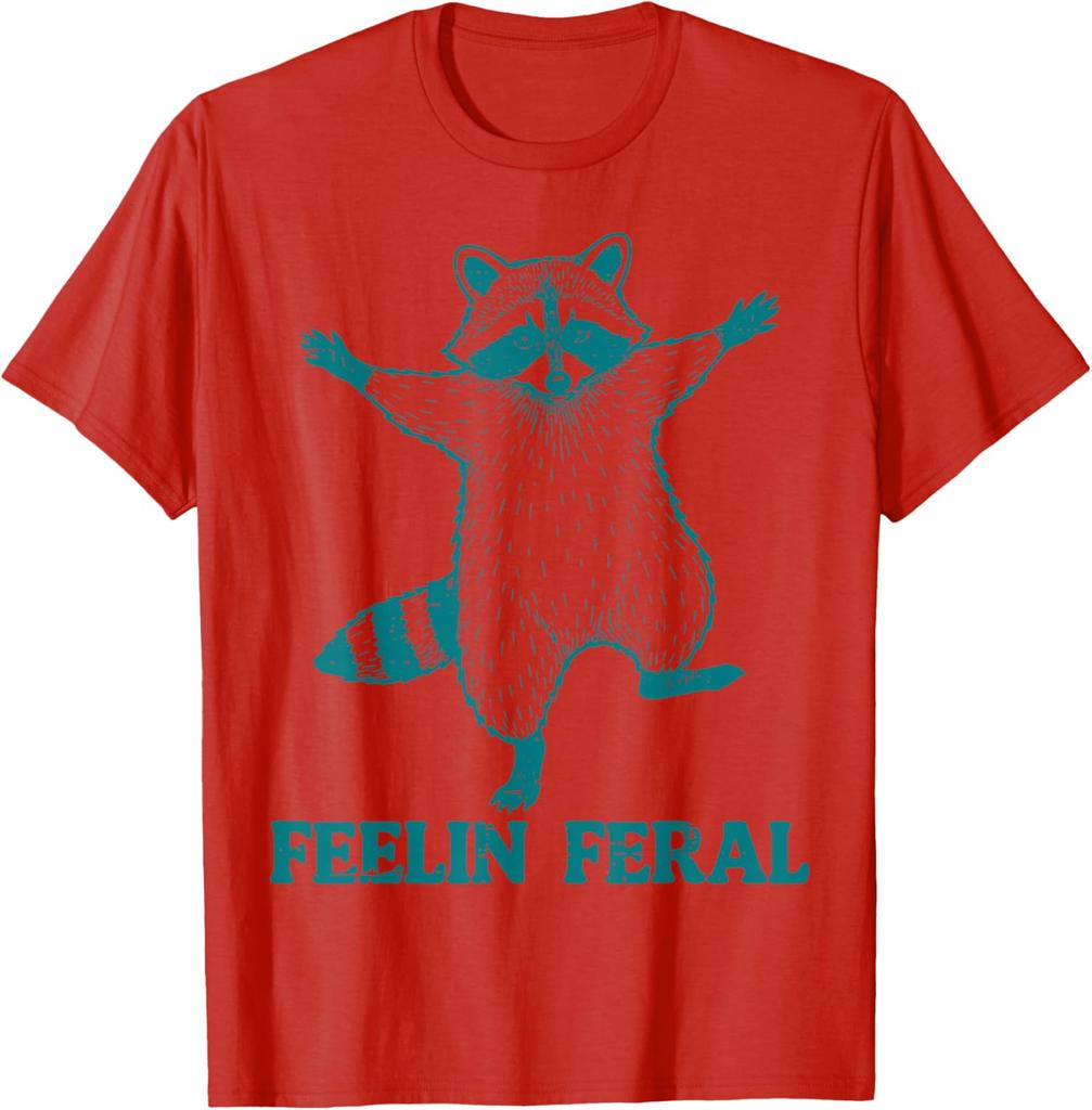 Raccoon Feelin Feral Funny Graphic Tee Casual Short Sleeve Cotton TShirt for Men Women