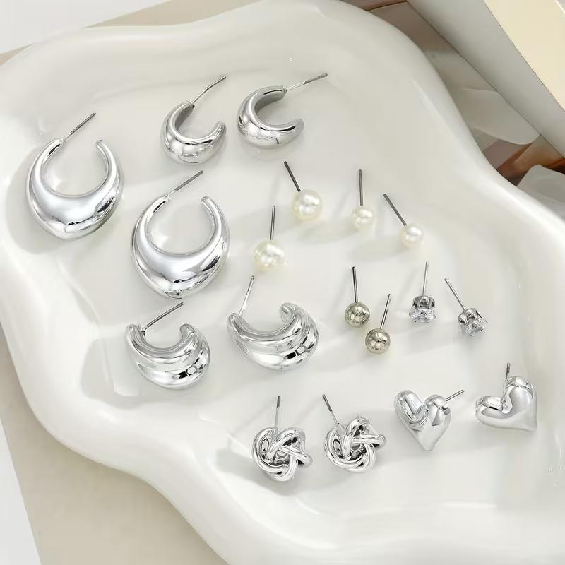 18pcs Minimalist Irregular Twist Heart  Earrings Set for Women Fashion Boho Zircon Studs Dating Vacation Daily Jewelry Gift