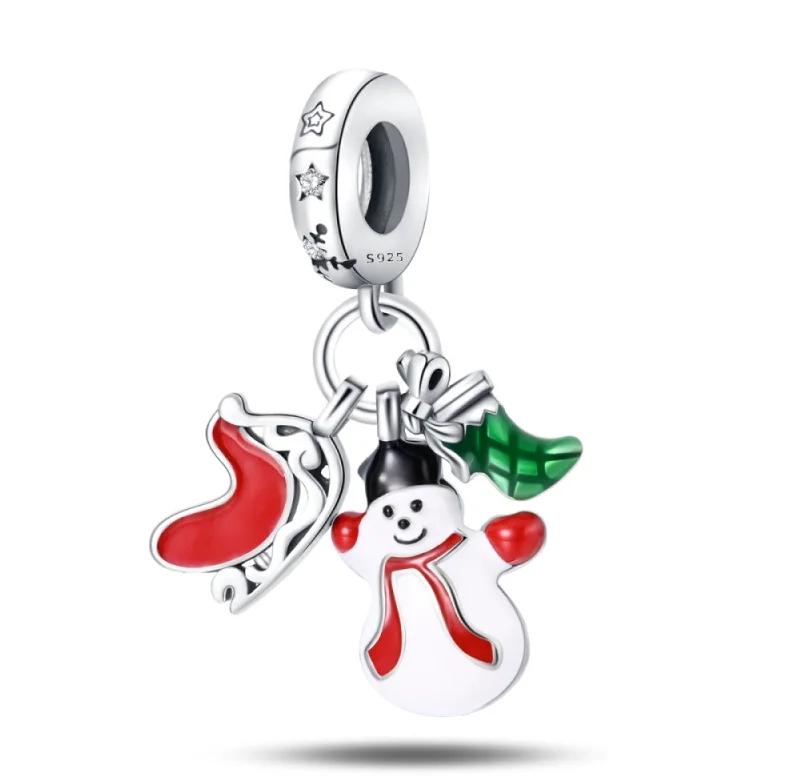 Original Copper Christmas Gift Snowflake Penguin Heart Beads Charms For Pan Bracelet Diy Women Jewellery