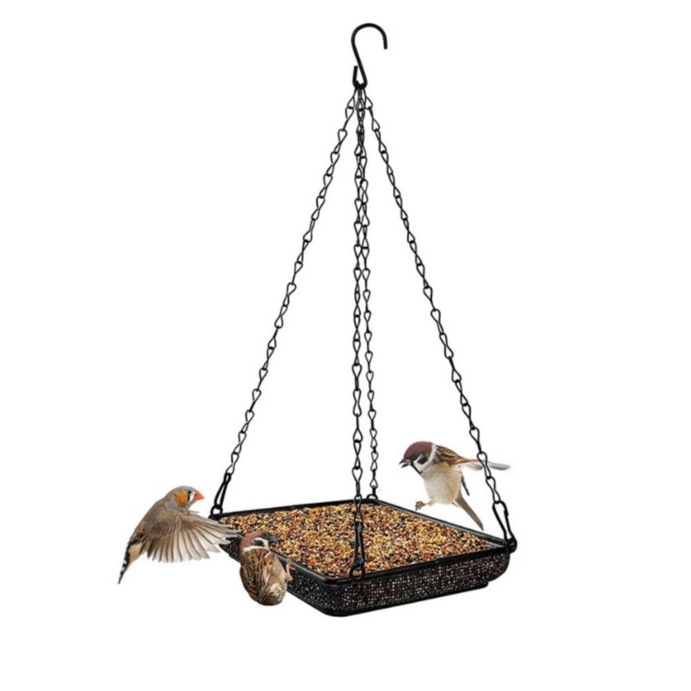 Square Bird Suspended Feeder Large Capacity Bird Chain Tray Hanging Bird Feeder  Balcony