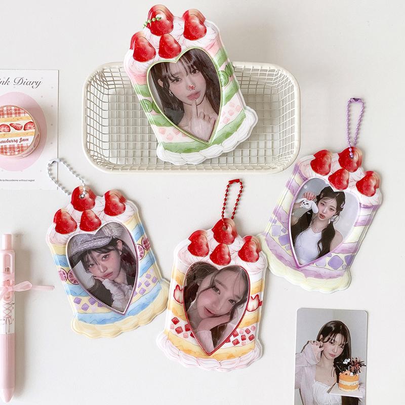 Kpop PVC Photocard Holder with Keychain Pendant Kawaii Card Protector for 54x86mm Idol Photo Fit Students Girls Gift