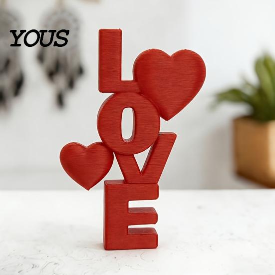 Red Heart Figurine 3D Printed Love Letter Figurine, LOVE Desktop Ornament for Wedding Anniversary Decor, Romantic Valentine's Day Table Sign Bedroom,