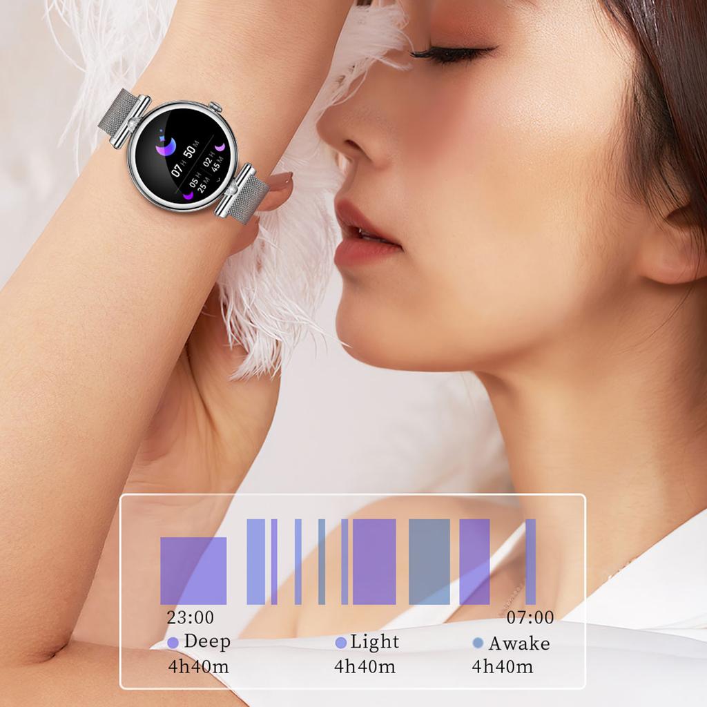 AK73 Damski Smartwatch Monitor Sportowy Wodoodporna Bransoletka z Paskiem z Siatki Stalowej