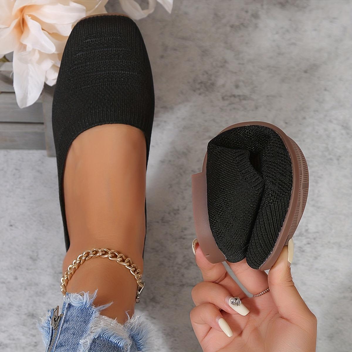 Women S Black Woven Fabric Slip-On Flats - Casual Square Toe Shoes for Indoor Outdoor Wear All-Season Comfort with Rubber Sole Breathable 36 1453₽