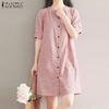 ZANZEA Women Round Neck Short Sleeve Striped Casual Shirts Dress