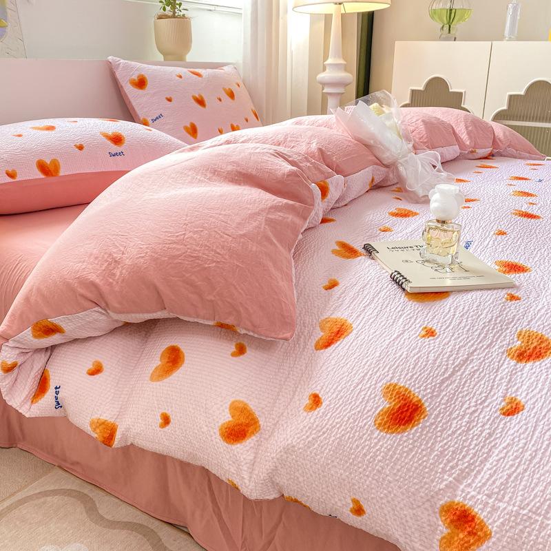 Set Lenzuola Seersucker a Quattro Pezzi Lenzuolo Copripiumino Federe