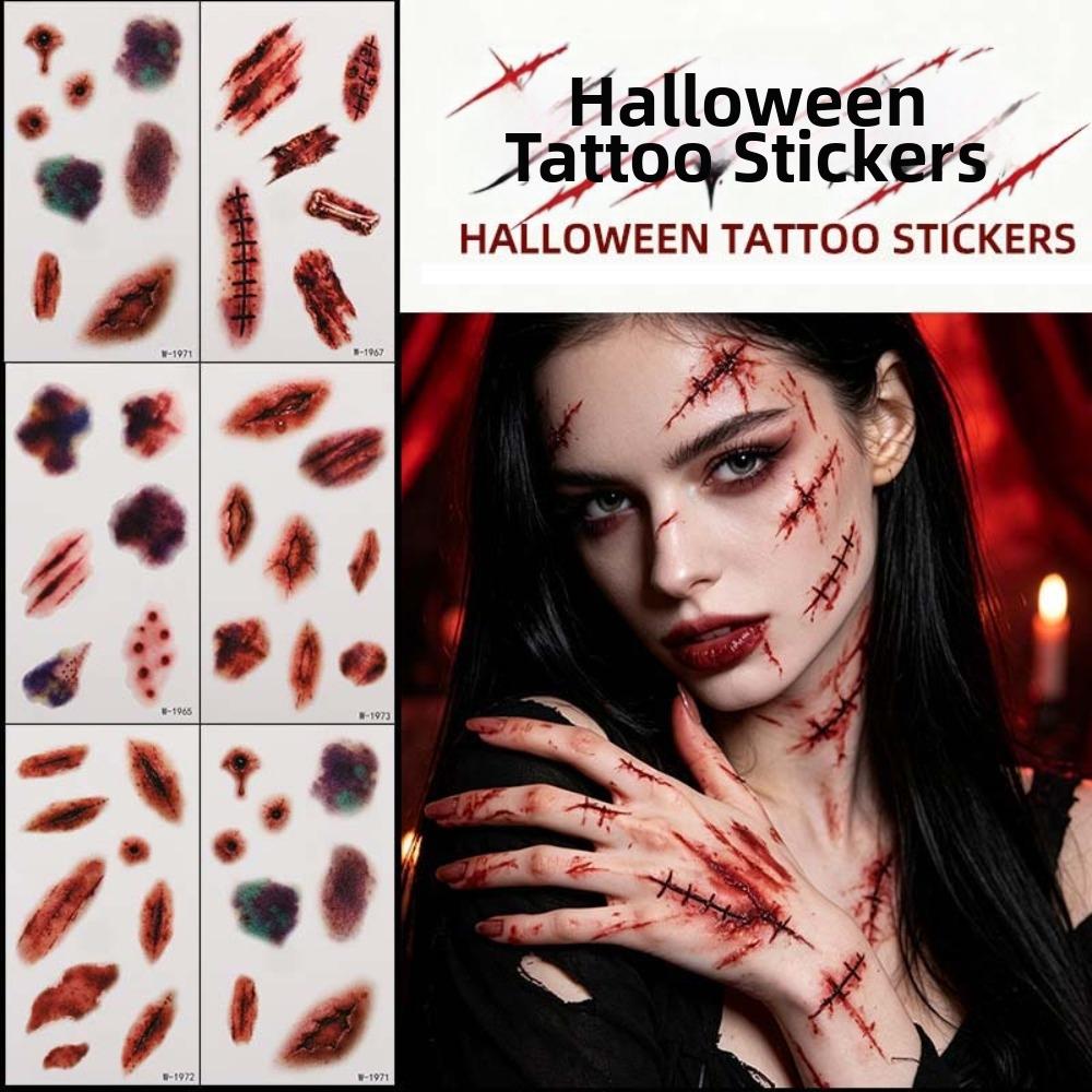 Waterproof Halloween Tattoo Stickers Zombie Cosplay Body Art Scar Decals Haunted House
