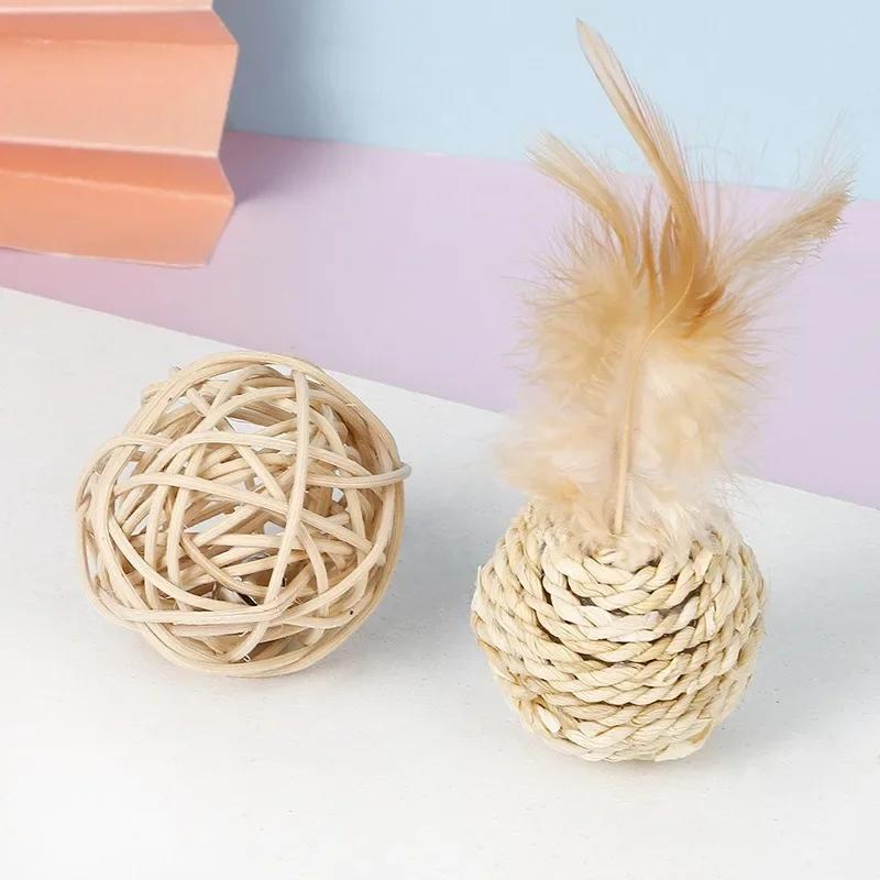 2PCS/1SET Pet Toy Ball Self-soothing Rattan Rattan Ring Sound Ball Hand-woven Double Ball Set Cat Toy Cat Supplies