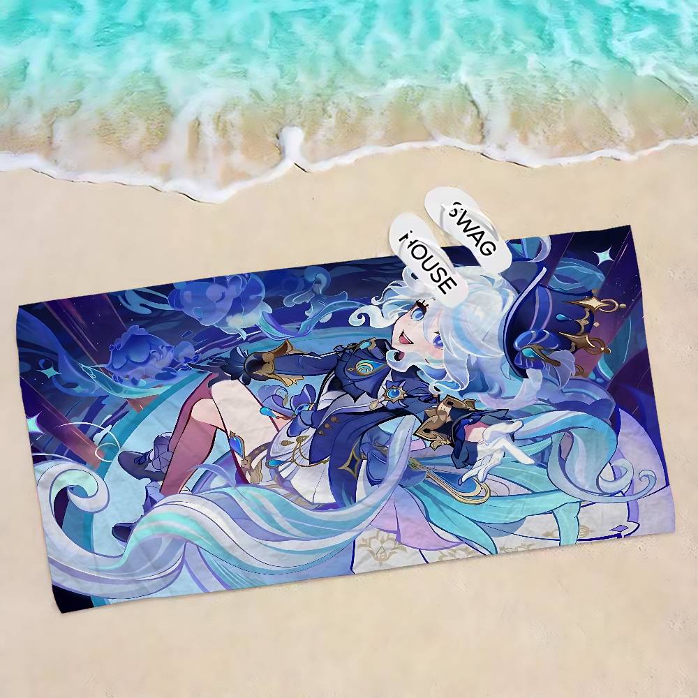 Genshin Impact Furina Focalors Bath Towel Microfiber Soft Water Absorbing Breathable For Kids Decorative Cartoon Beach Towel