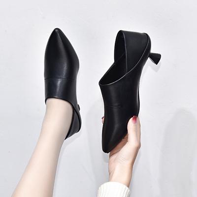 Puntige hoge hakken damesschoenen lente nieuw eerste laag rundleer diepe mond mode schoenen dunne hakken twee schoenen