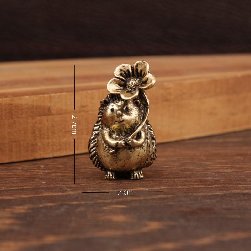 2 Stück/Set Sammlerfigur Messing-Igel-Statue Verziert Mit Schönen Blättern Und Blumen