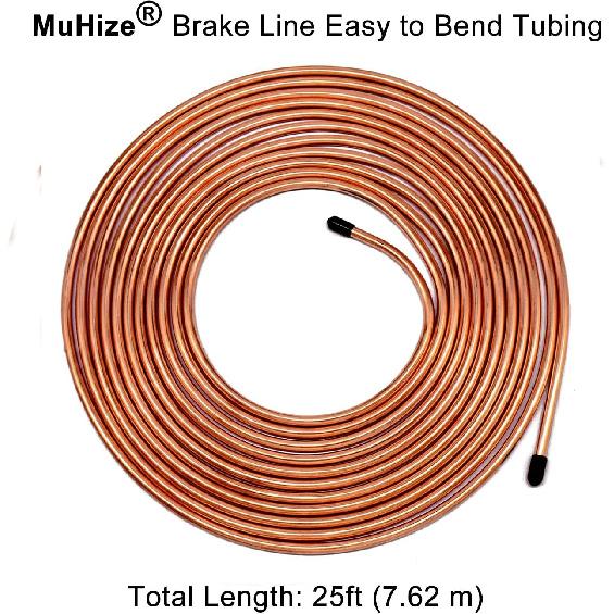 MuHize Upgraded Brake Line Tubing Kit - 25 Ft. Of 3/16 Copper Coated Flexible Tube, Roll 25 Ft 3/16" (Includes 16 Fittings)