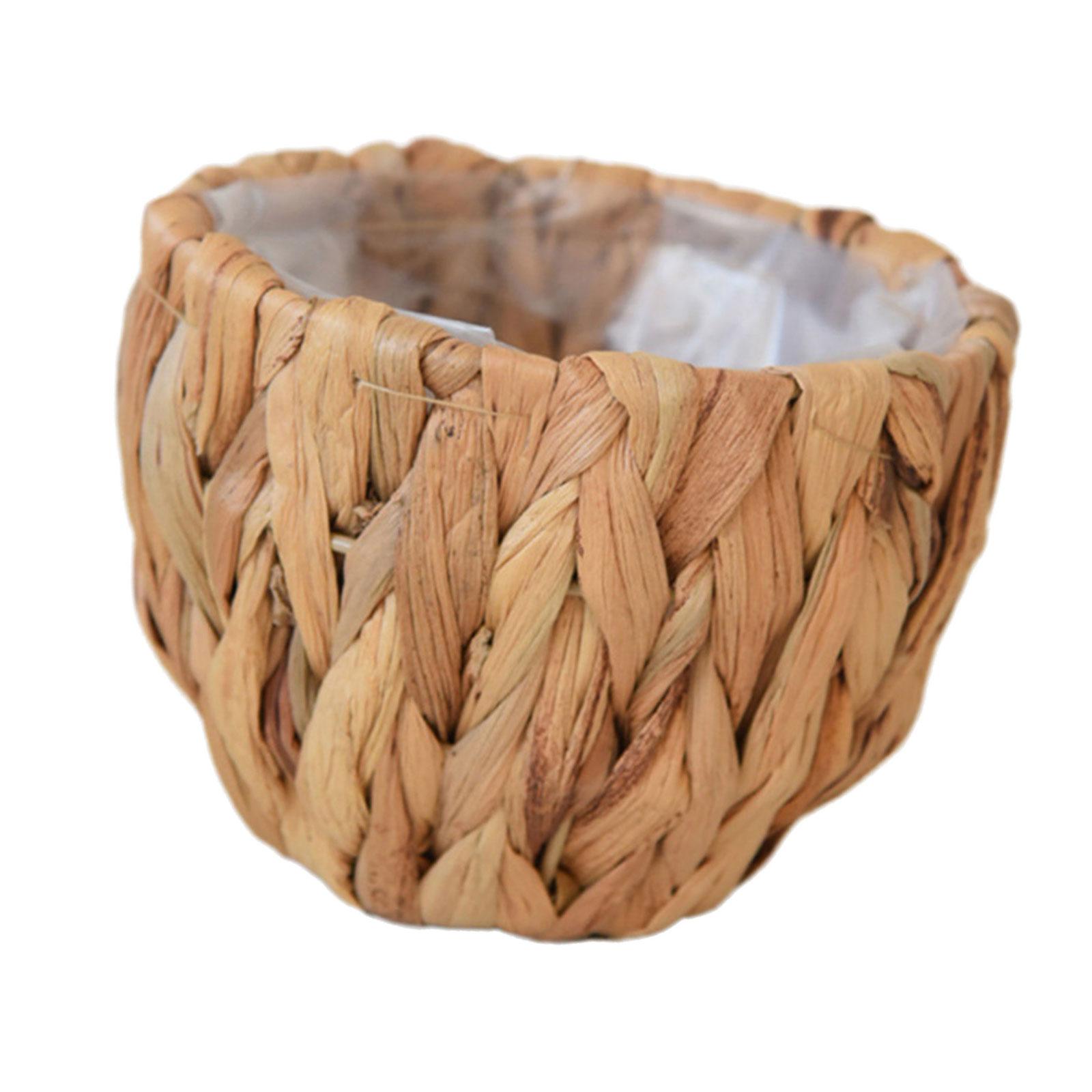 

Gourd Grass Plant Stand Flower Pots Holder with Plastic Lining Natural Woven Planter Basket Rack for Home or Office Use S