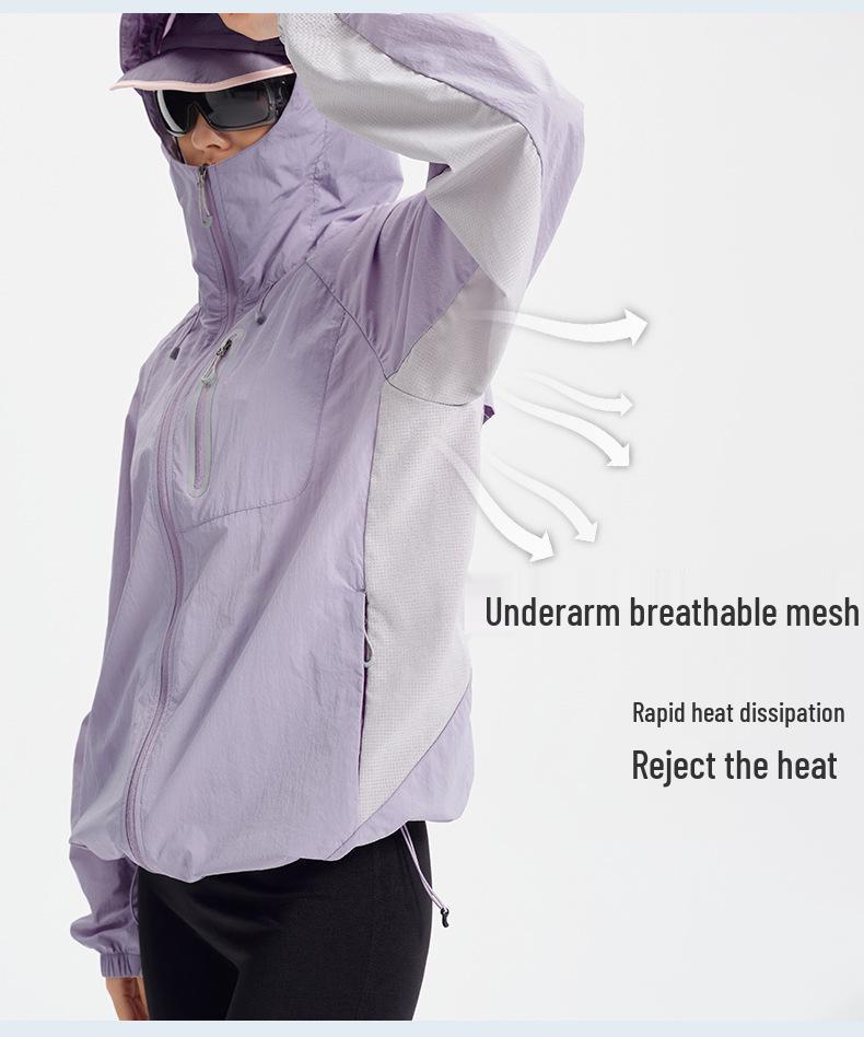 Women's Mint Green Lightweight UV Protection Jacket - Summer Outdoor Breathable, Color Block Design