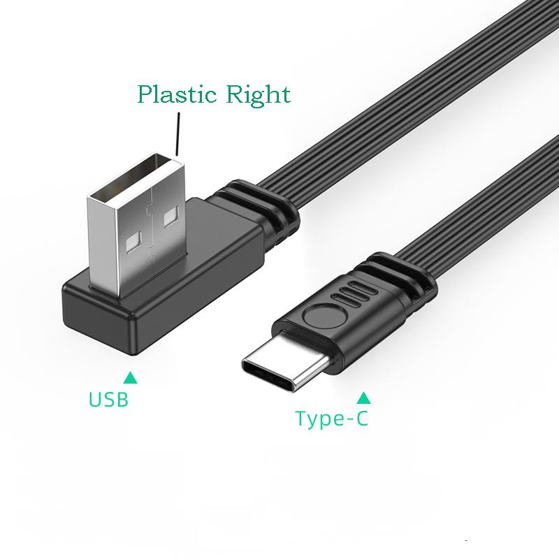 USB2.0 To Type C Data Cable Splitter Up Down Left Right Angle Wire Flat Cord USB C Data Transfer 2A Powe Supply Sync Extend Line
