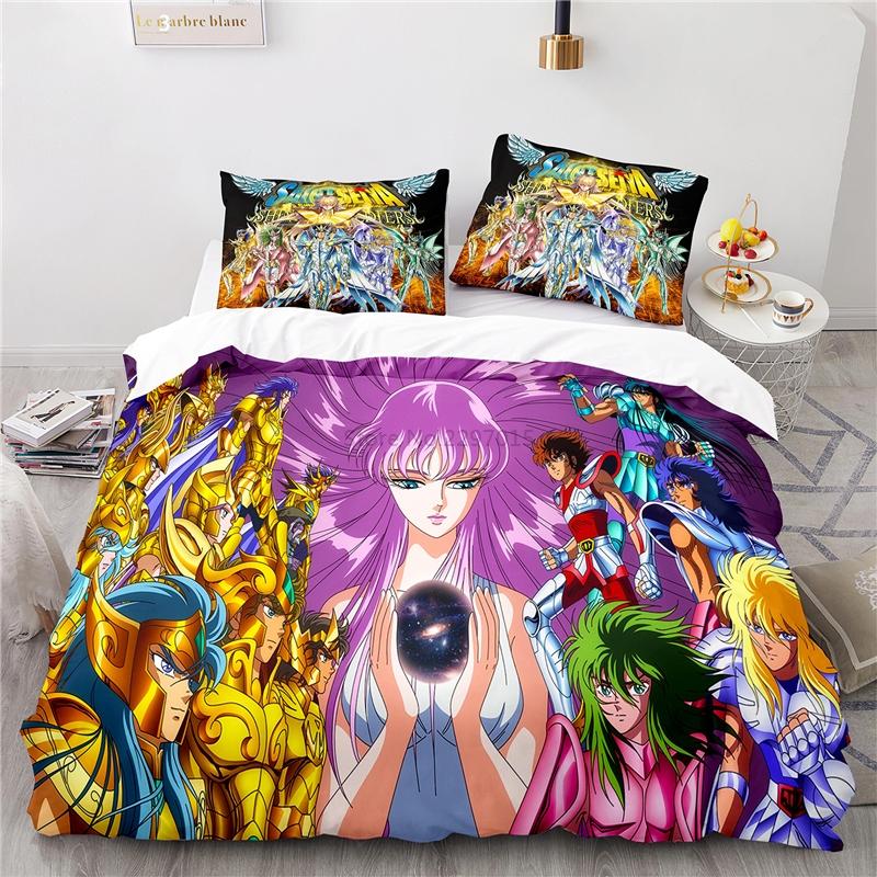 Cartoon 3d Saint Seiya Printed Bedding Set Anime Duvet Cover Pillowcase Adult Kids Comforter Cover Set Twin Full Queen King Size