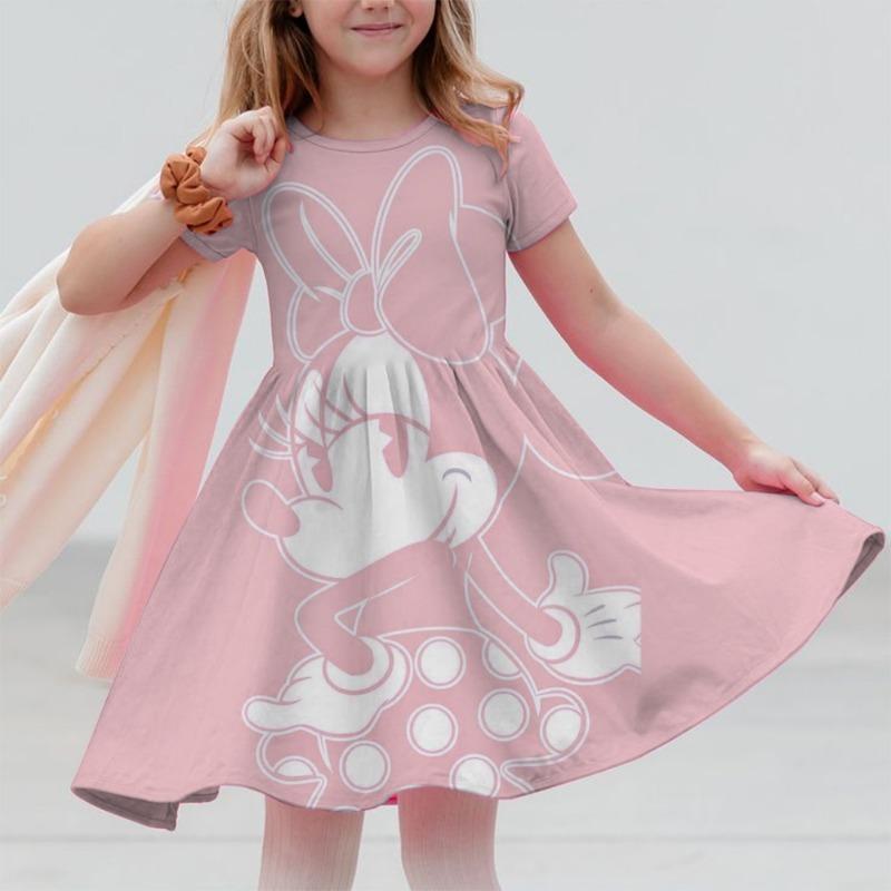 M-ickey M-innie Print Summer Dress Kids Girl Clothes Sweet Desserts Short Sleeve Casua S