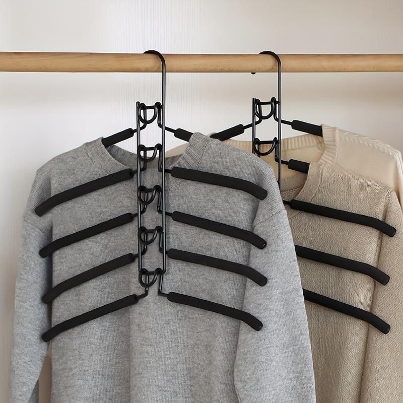 5-Pack Heavy Duty Space Saving Hangers-5-In-1 Multi-Layer Metal Band Non-Slip Foam Mats, Suitable for Coats, Sweaters, Suits And T-Shirts