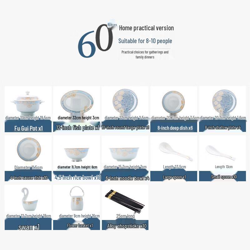 Imported Chu Yi Qi Beautiful Time 60-Piece Bone China Dinnerware Set