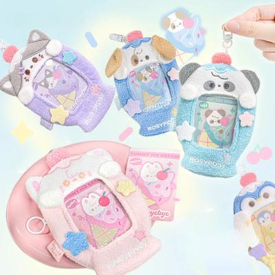 1 Piece Cute Cartoon ID Card Holder for Student Plush Lovely Animal Kpop Idol Photocard Cover Case Retractable Card Protector