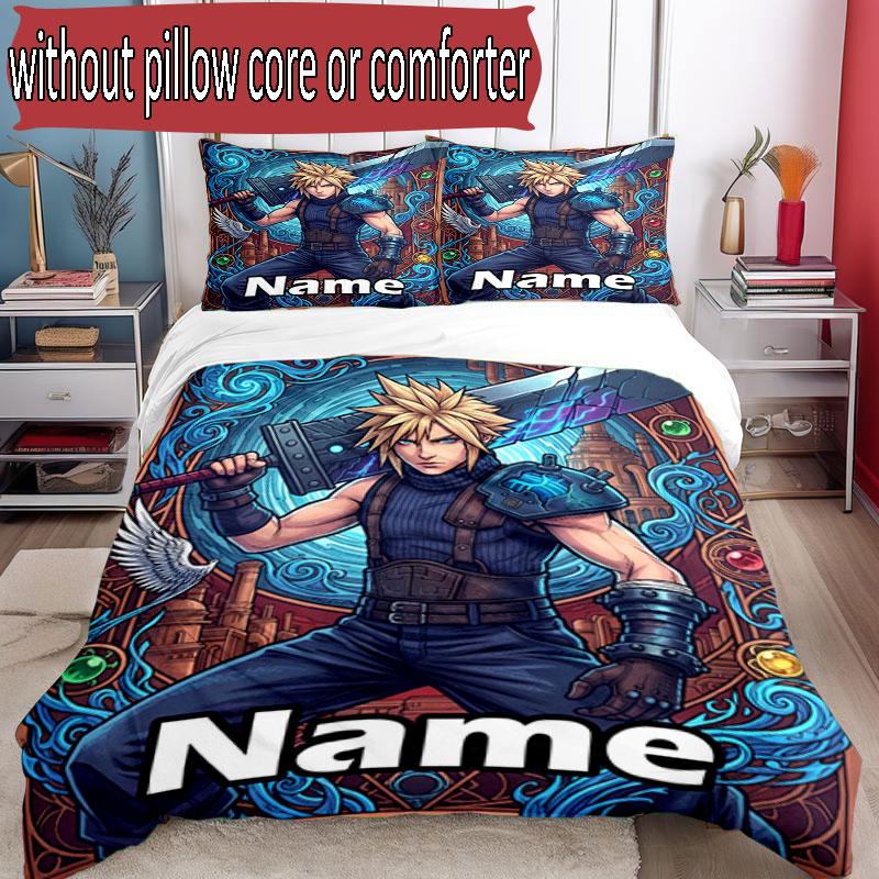 3pcs Duvet Cover Set (1*Duvet Cover + 2*Pillowcase, Without Core), Custom Name Final Fantasy Pattern Bedding Set, Home Bedroom Decor Gift