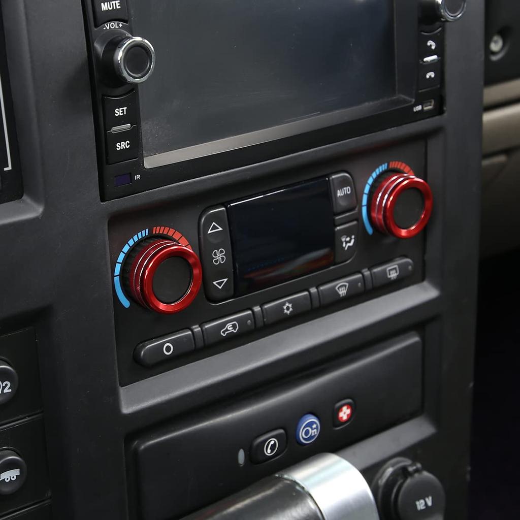 Aluminum Alloy Interior Air Conditioner Switch Knob Ring Cover Trim for Hummer H2 2003-2007,AC Control Knob Cover Trim Accessories (Red)