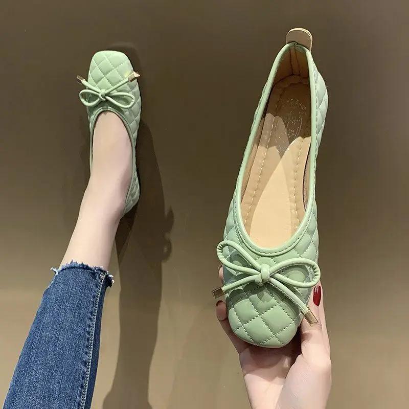 Fashion Black Square Toe Woman Flats Kawaii Slip-on Sale Cheap Liquidation 2025 Trend Summer Chic Point Quick Delivery Shoes for Women
