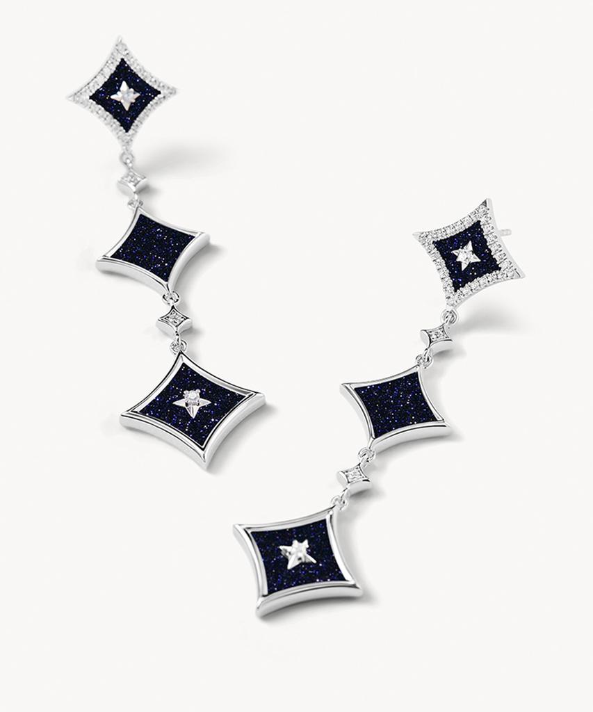 Lola Rose Starry Blue Sandstone Chain Silver Earrings
