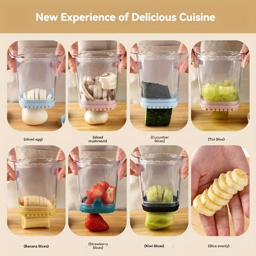 1pc Stainless Steel Fruit Slicer, Multifunctional Strawberry Slicer & Vegetable Chopper with Manual Pusher, Rectangular Blade, Container Included