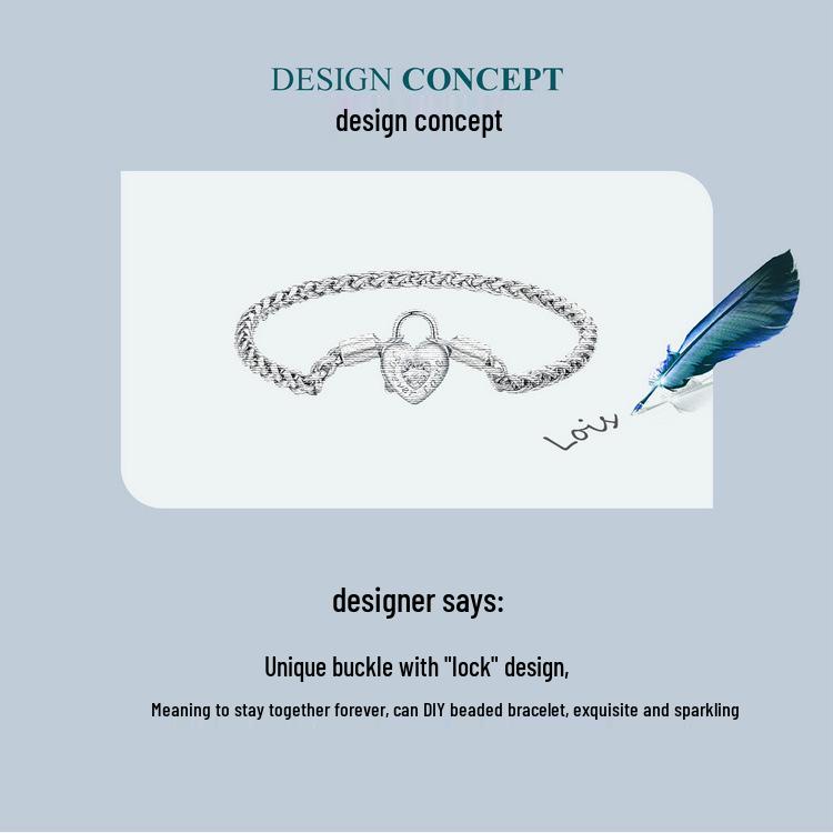 Avle Heart Lock Chain Bracelet - S925 Sterling Silver, Cross-Border Hot-Selling Item