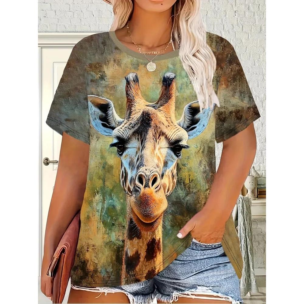 Tierprint Damen Oberteil Mode Einfach Kurzarm Lässig Locker T-Shirt Vielseitige T-Shirts Damen
