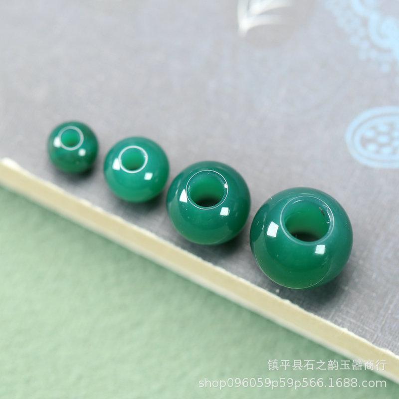 Natural Green Agate Jade Beads (6-12mm) for DIY Bracelets - Large Hole, Ruyi Pass Design, Thick Thread Jewelry Accessories