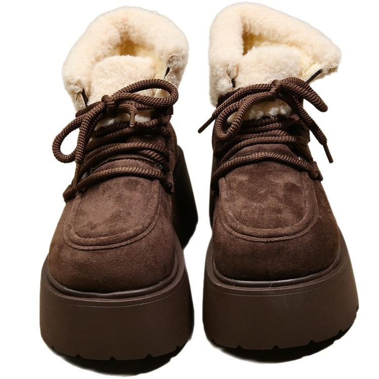 Retro Short Tube Thick-soled Snow Boots Women's Winter New 2025 Fleece Thickened and Heightened New Thermal Cotton Shoes